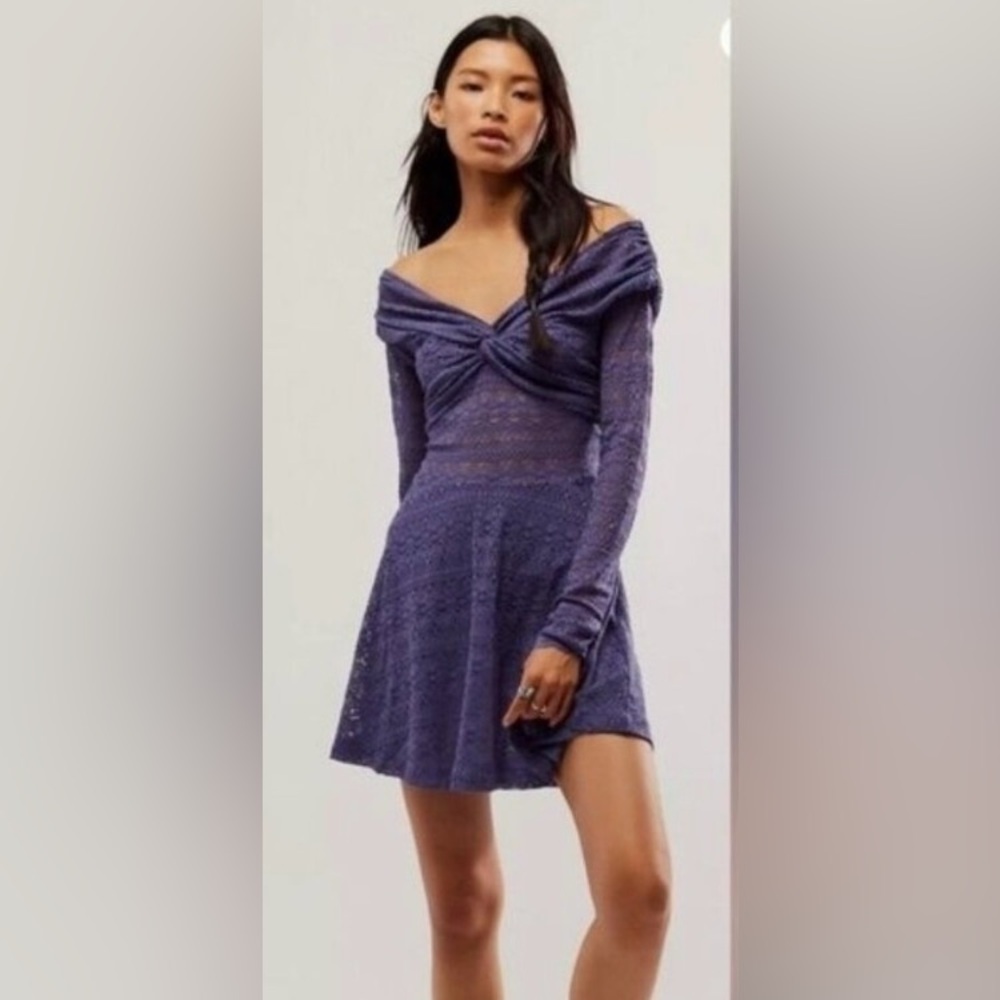 New Free People Lila Off The Shoulder Mini Dress Size M, Purple